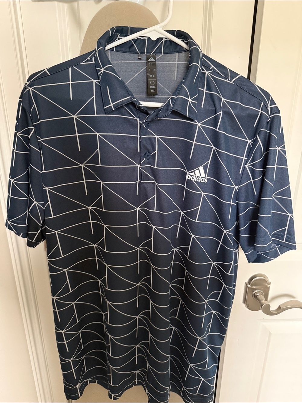 adidas men’s Navy Polo with White  Geometric Print